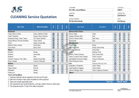 Cleaning Service Quotation Template Layout