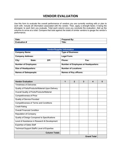 Cleaning Supplies Vendor Evaluation Template