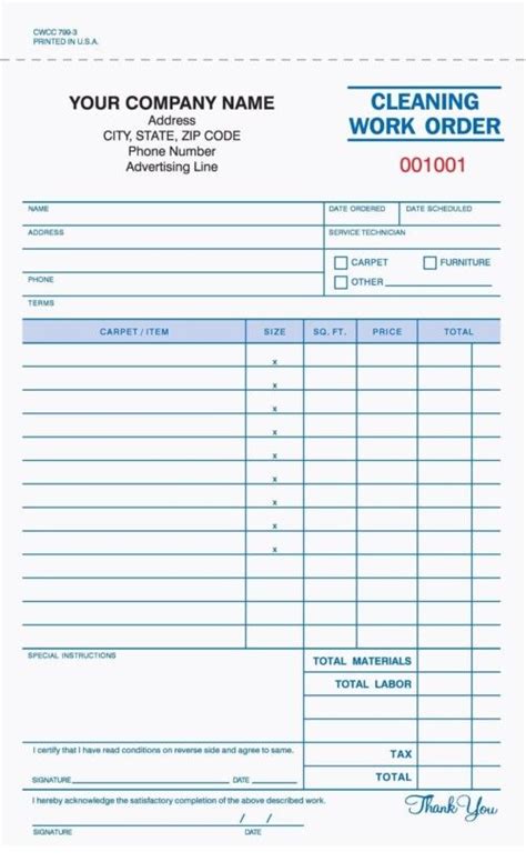 Cleaning Work Order Template