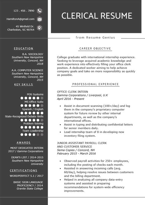 Clerical resume template 10