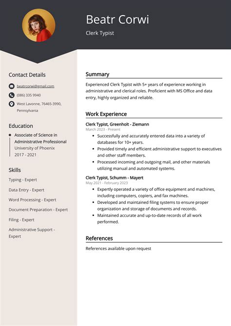 Clerical resume template 5