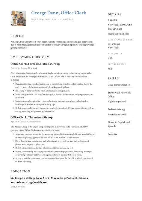 Clerical resume template 6