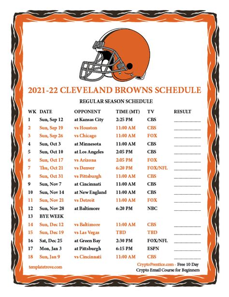 Cleveland Browns Schedule Template