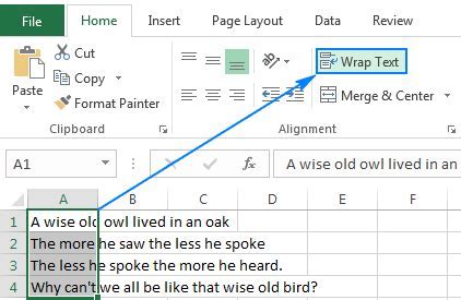 Click on the Wrap Text button in Excel Online