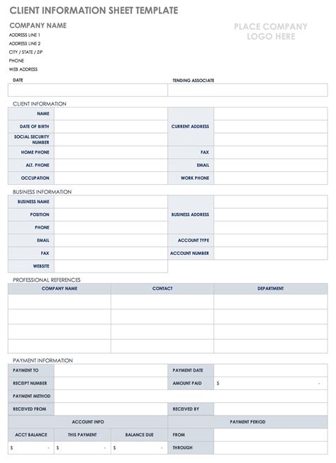 Client Information Sheet Template Excel Example