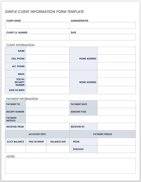 Client Information Sheet Template Excel Organization