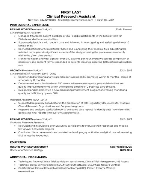 Clinical Research Resume Template Example 10