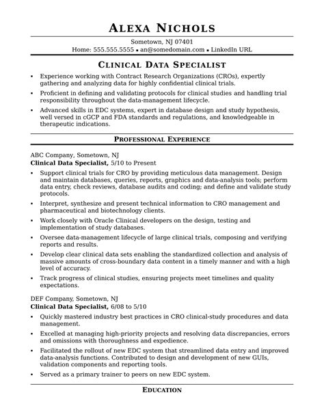 Clinical Research Resume Template Example 5