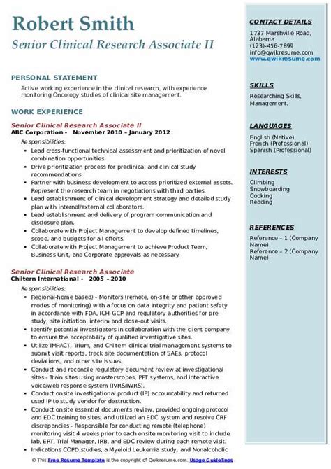 Clinical Research Resume Template Example 9