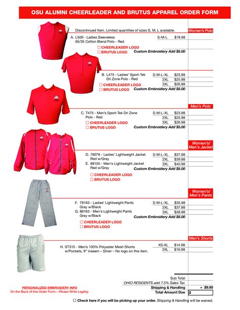 Clothing Order Form Template Example 1