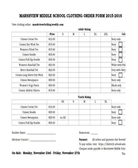 Clothing Order Form Template Example 2