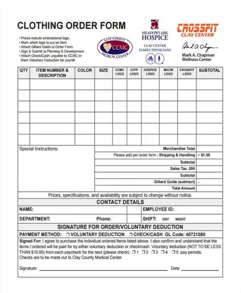 Clothing Order Form Template Example 9