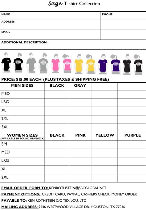 Clothing order form template PDF