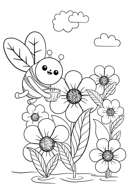 Clover with Bees Coloring Page