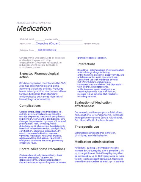 Clozapine Medication Template