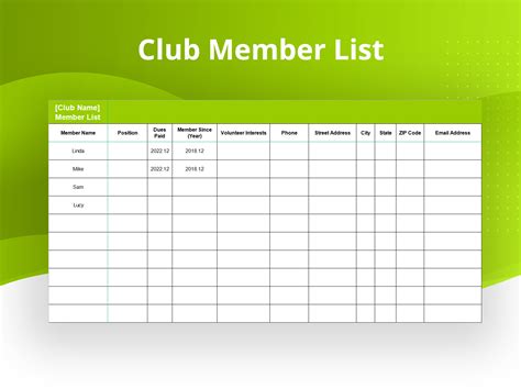 Club Membership Database Template Example Free