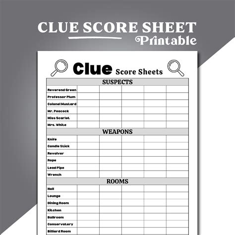 Clue Investigation Score Sheet