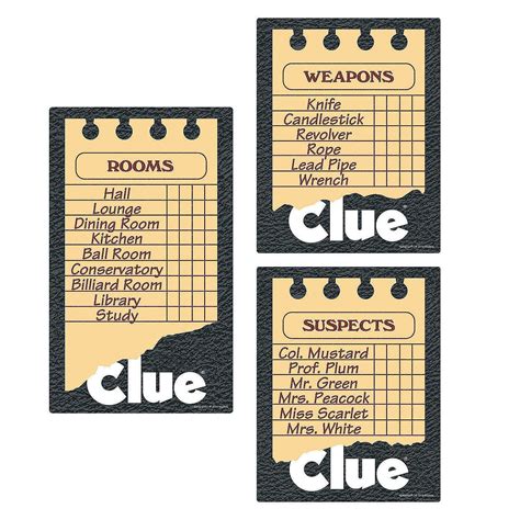 Clue Printable Sheets for Adults