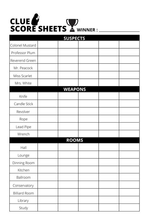 Clue score sheet template