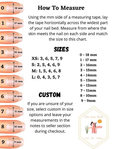 Press On Nail Sizing Chart with Centimeter Measurements Example