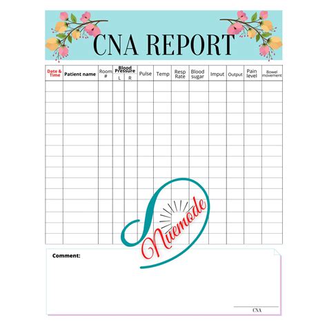 CNA report sheet template for long-term care