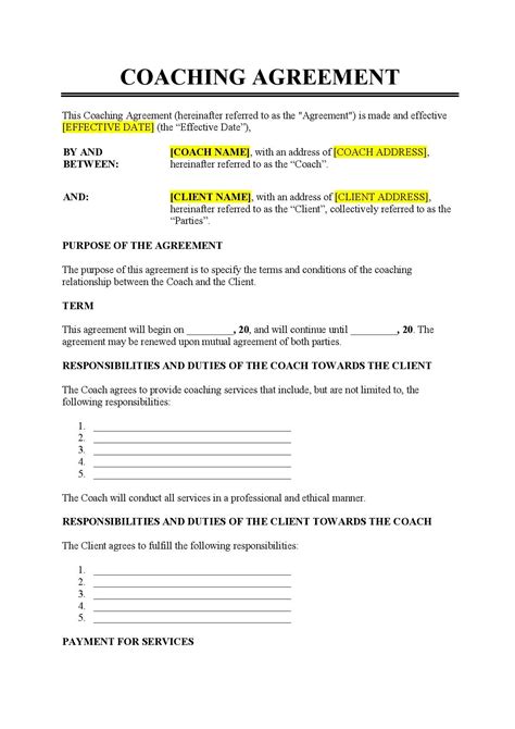 Coaching Agreement Template