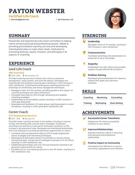 Coaching Job Resume Example 2