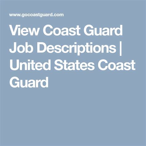 Coast Guard MOS List Career Options and Descriptions