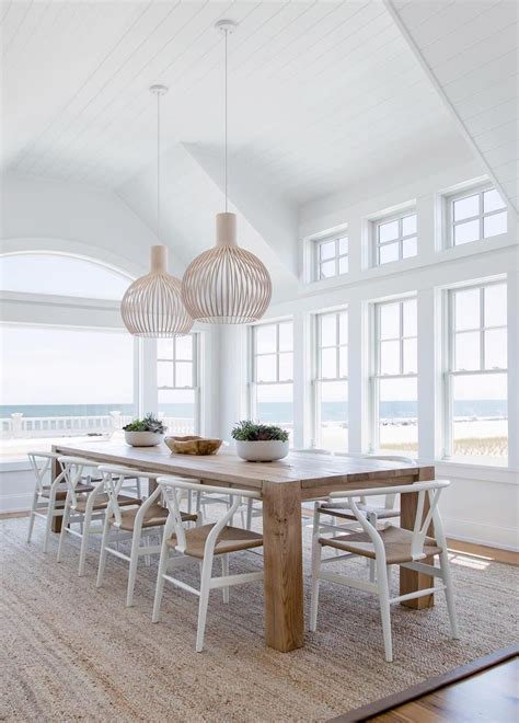 A coastal-inspired dining room featuring a beachy vibe and ocean-inspired accents.