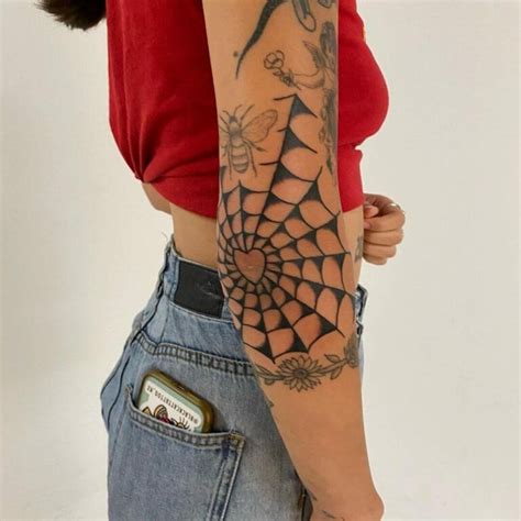 Cobweb Elbow Tattoo Ideas for Women