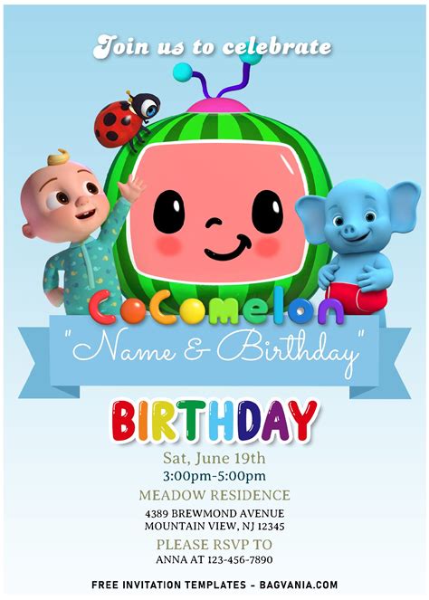 Cocomelon Party Invitation Template