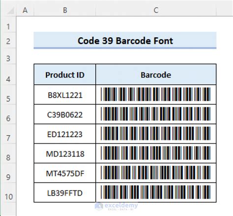 Code 39 Barcode Font for Excel