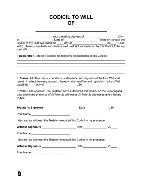 Codicil form pdf