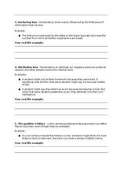 Cognitive Biases Worksheet for Teenagers