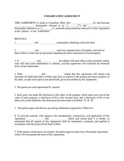 Cohabitation Agreement Template Australia