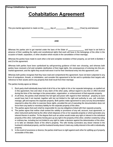 Cohabitation Agreement Template Example