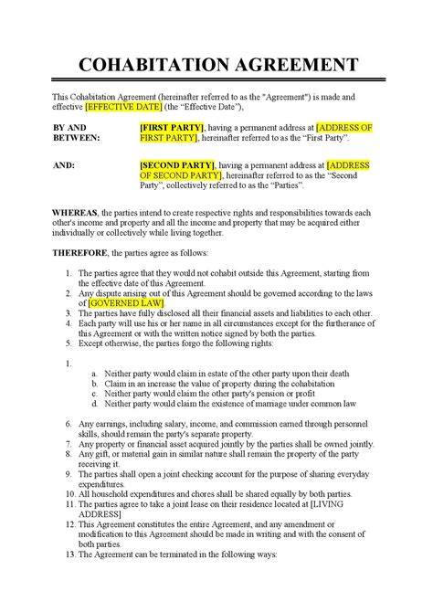 Cohabitation Agreement Template Gallery Image 1