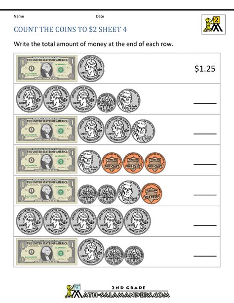 Coin counting worksheets for kids