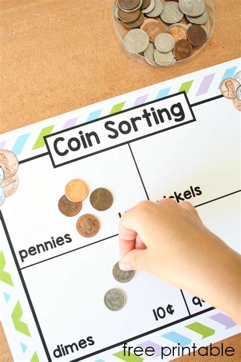 Coin sorting worksheets for kids