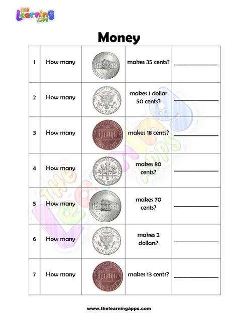 Coin worksheets for grade 2