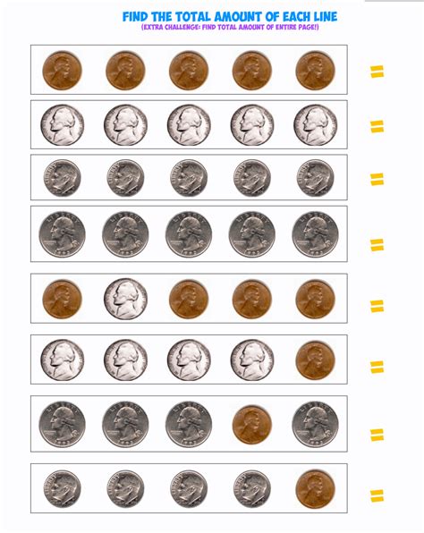 Coin worksheets for kids