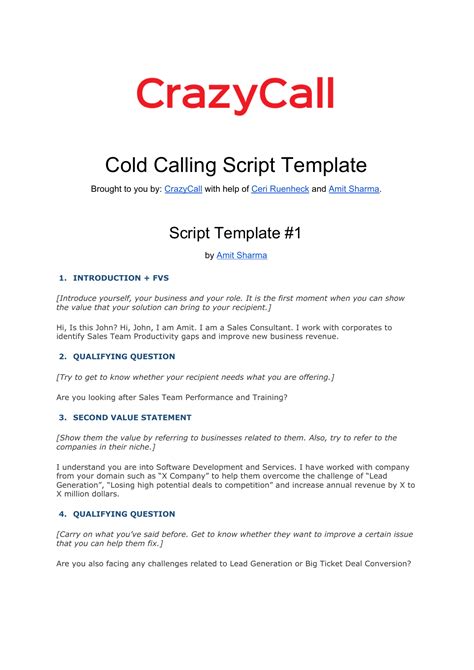 Cold Call Template Examples