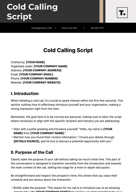 Cold Call Template InDesign