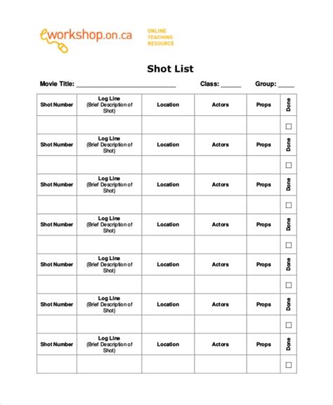 Collaborative Shot List Template