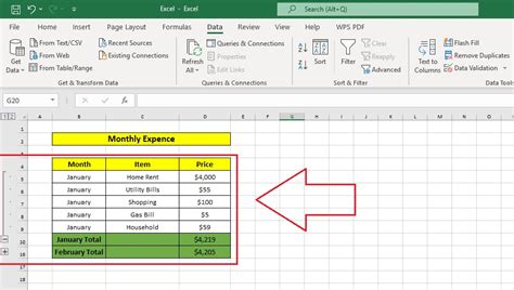 Collapse Rows in Excel