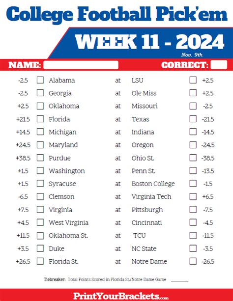 College Football Pick'em Sheets