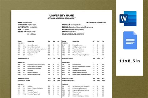 College transcript template example 10