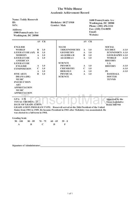 College transcript template example 4