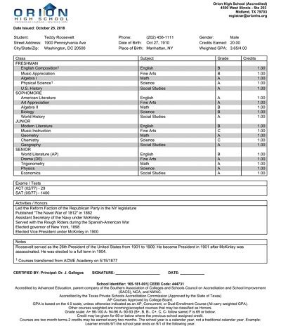 College transcript template example 5