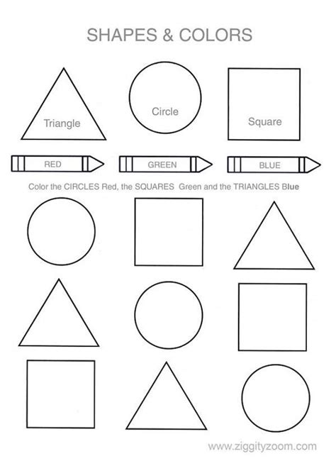 Types of color and shape worksheets for kids